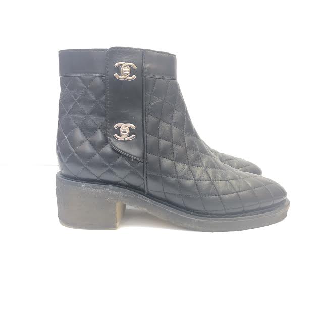 CHANEL Turnlock Calfskin Boots Size 37
