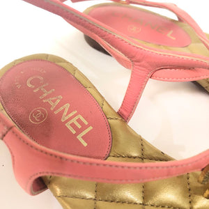 CHANEL T-strap Quilted Sandal