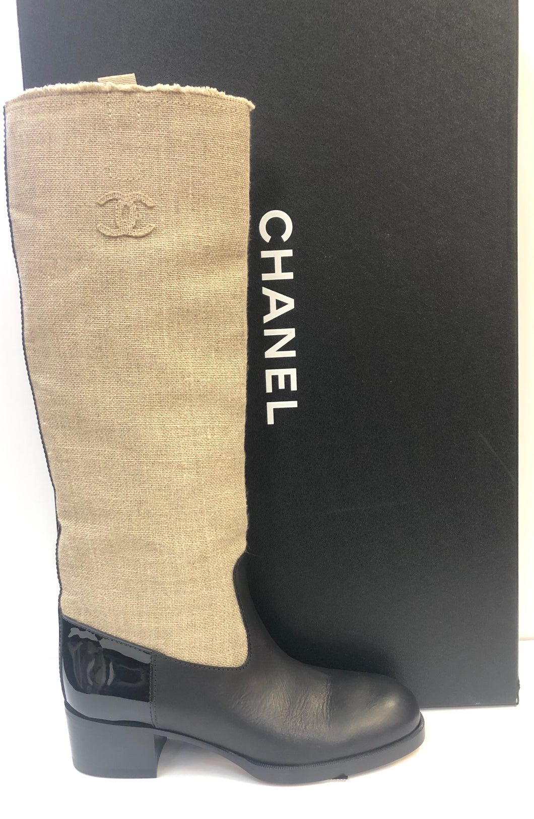 CHANEL Canvas & Leather Riding Boots 18C